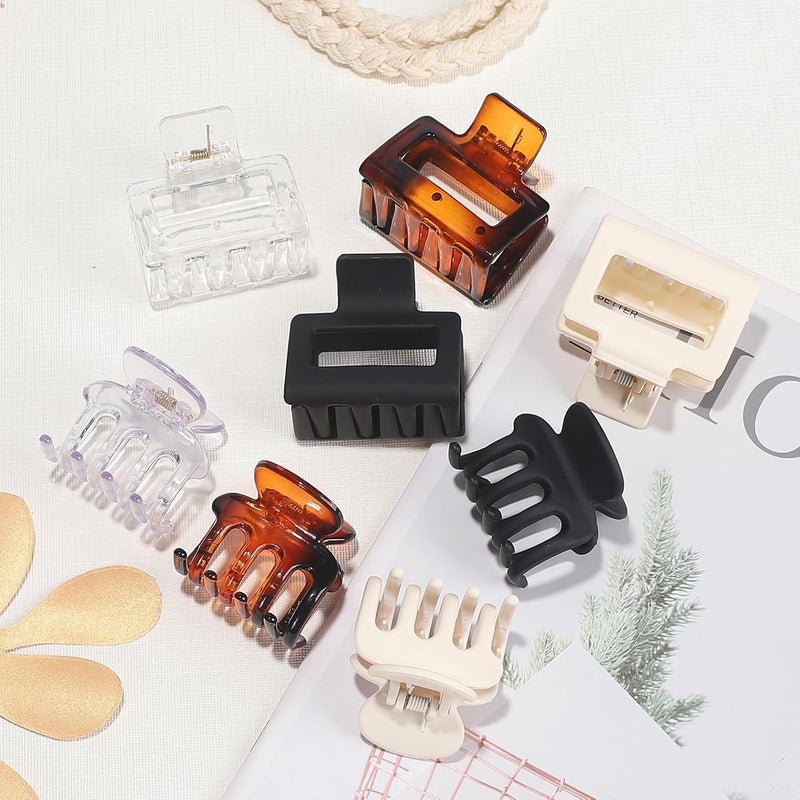 USDNICE Medium Hair Clips Combination 2 Styles Small Claw Clips for Thin Hair 8 Pcs Matte Non-slip Rectangle Jaw Clips Square Hair Accessories for Women and Girls (Transparent) - Image 3